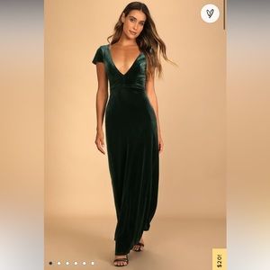 Lulus Emerald Green Velvet V-Neck Maxi Dress Small